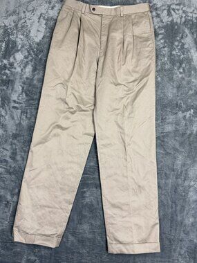 Joseph & Feiss Mens Khaki Pleated Dress Pants 34x34 100% Cotton